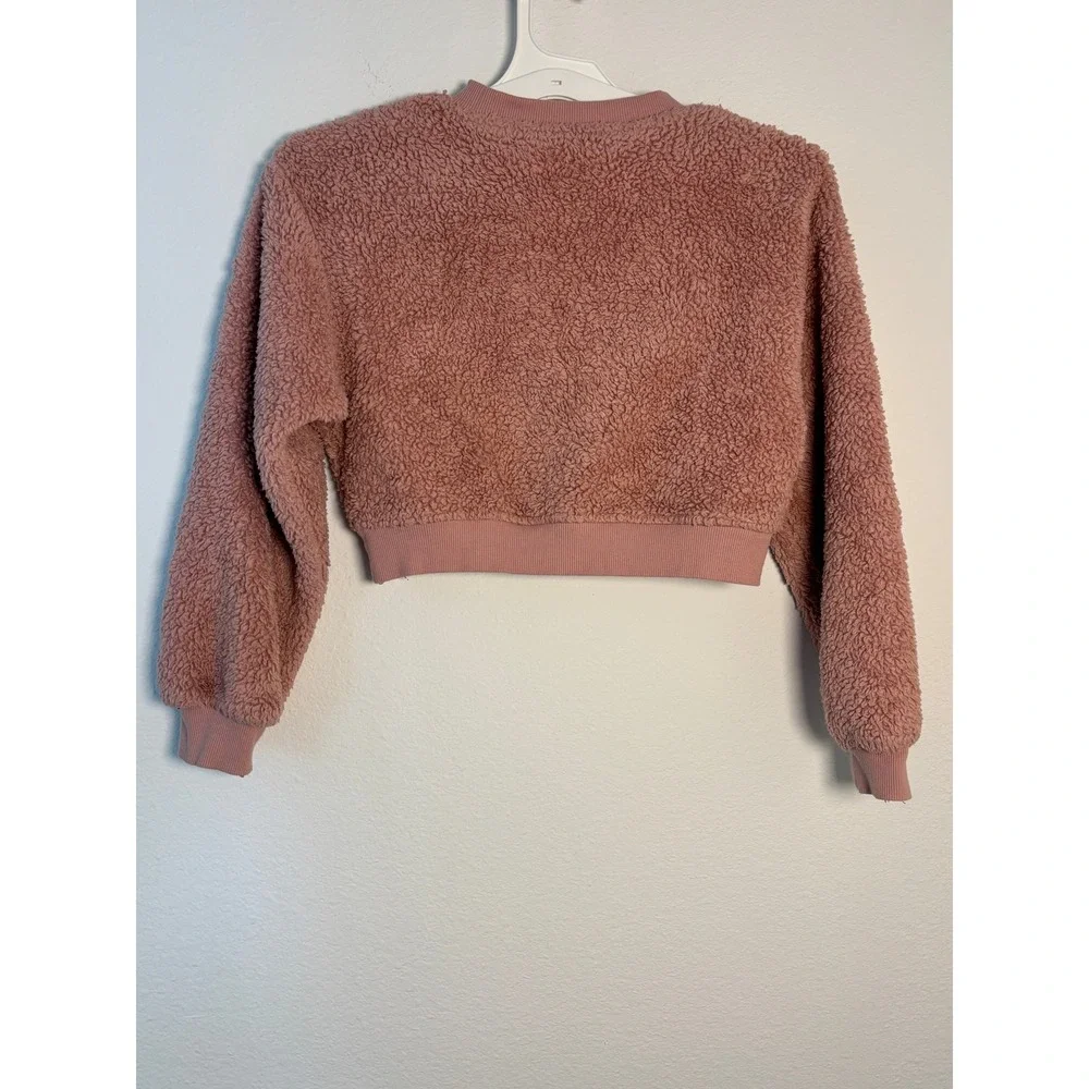 H&M Girls Dusty Rose Pink Teddy Fleece Cropped‎ Sweatshirt Size 8-10Y